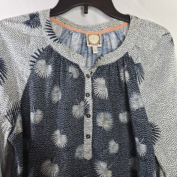 Women's Tru Self Henley Multicolor Boho Top Blouse Size Large - Picture 2 of 6